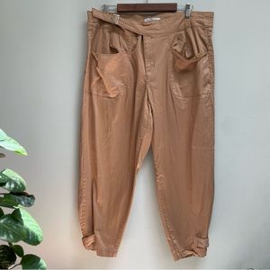 Eloquii trouser pants baggy with belt canvas stretch khaki size 16